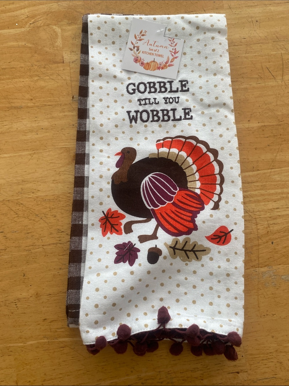 Gobble Till You Wobble Thanksgiving Kitchen Towel & plaid towel set. Autumn